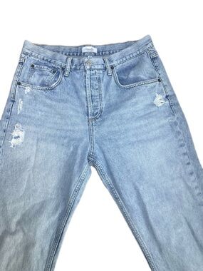 Nuuds Light Wash Distressed Jeans Size 29 Straight Leg Raw Hem Womens